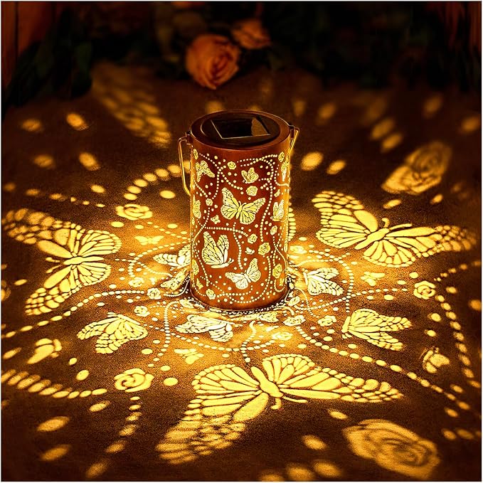 Butterfly Solar Lanterns Outdoor Waterproof Hanging Solar Lights Butterfly Gifts for Women Men Metal Decorative LED Lanterns for Garden Decor,Yard,Patio,Lawn,Tabletop,Pathway