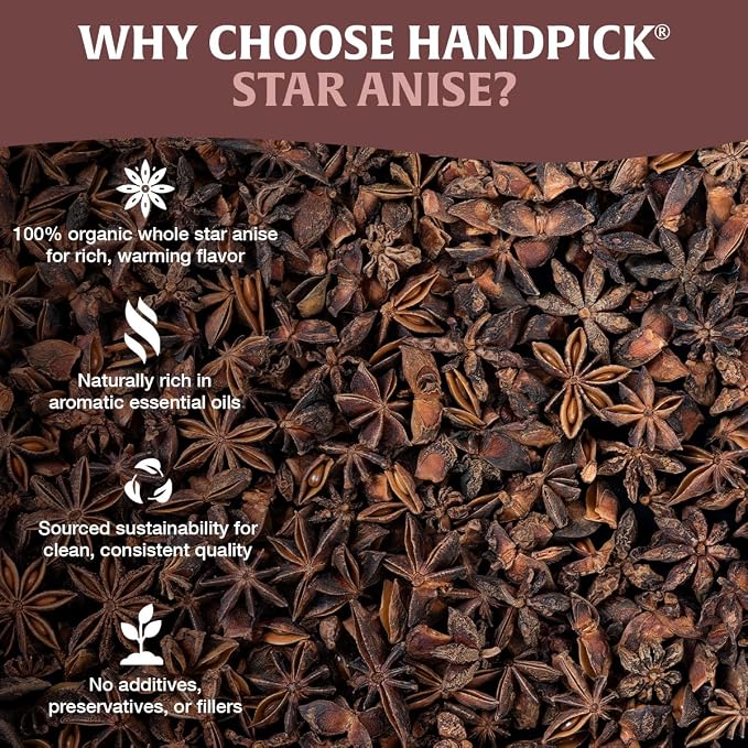 HANDPICK Star Anise Whole (200g/7oz) Gluten Free, 100% Raw Whole Chinese Pods, Premium Quality, Direct from Source, Packed in Resealable Zip Lock Pouch