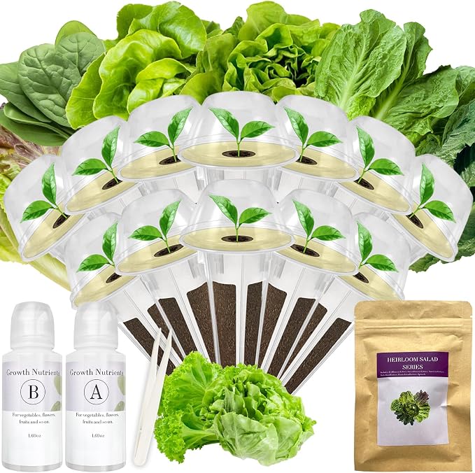 Salad Greens Seed Pod Kit for AeroGarden, iDoo with Red and Green Romaine Lettuce, American Fast/Buttercrunch/Parris Island Lettuce, and Spinach - Compatible with All Hydroponics (12-Pod)