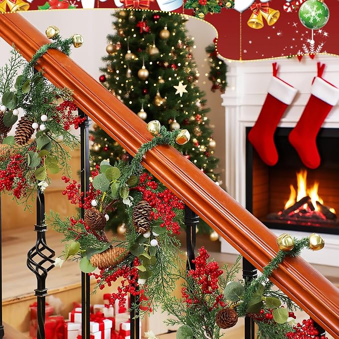 50 Pcs 20 Inches Christmas Garland Ties with Bells Decorative Twist Ties Garland Hanger for Banister Stairs Railing Garden Reusable Flexible Twist for Xmas Holiday Decorations (Gold)