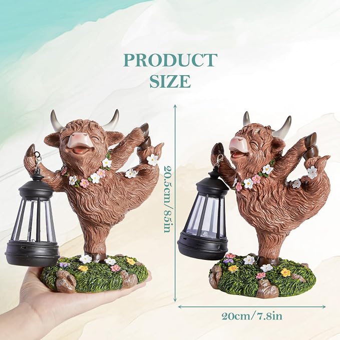 WDS WONDROUS Solar Highland Cow Outdoor Decor with LED Light, Garden Cow Decorations for Home with Flowers, Resin Highland Cow Figurine Gifts for Women Yard Decor Porch Patio Balcony Farmhouse