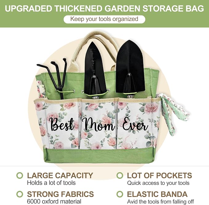 Gifts for Mom Mothers Day, Mom Birthday Gifts from Daughters Floral Gardening Tools and Durable Garden Tools Organizer Tote, Ideal Gardening Gift for Women Plant Lover Present