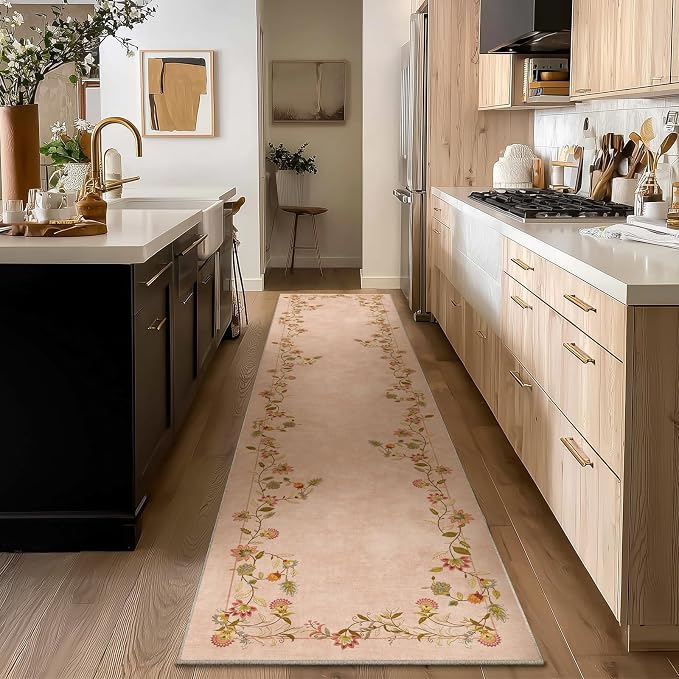 2x10 Washable Kitchen Runner Rugs: Hallway Rug Non Slip Stain Resistant Low Pile Soft Indoor Long Floor Carpet Runners for Hallways Kitchen Entryway Laundry Room Bathroom Bedroom Living Room