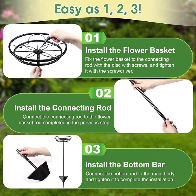 Tellingyou 2 Pack Adjustable Outdoor Flower Pot Stand, Metal Outdoor Plant Stands, Spring Summer Versatile Plant Stand Garden Stake for Display Plants, Elegant Solution for Landscaping Decor (Black)