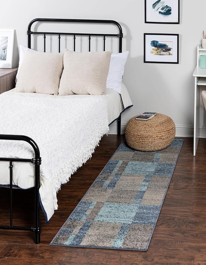 Unique Loom Autumn Collection Area Rug - Providence (2' 7" x 10' Runner, Blue Gray/ Light Brown)