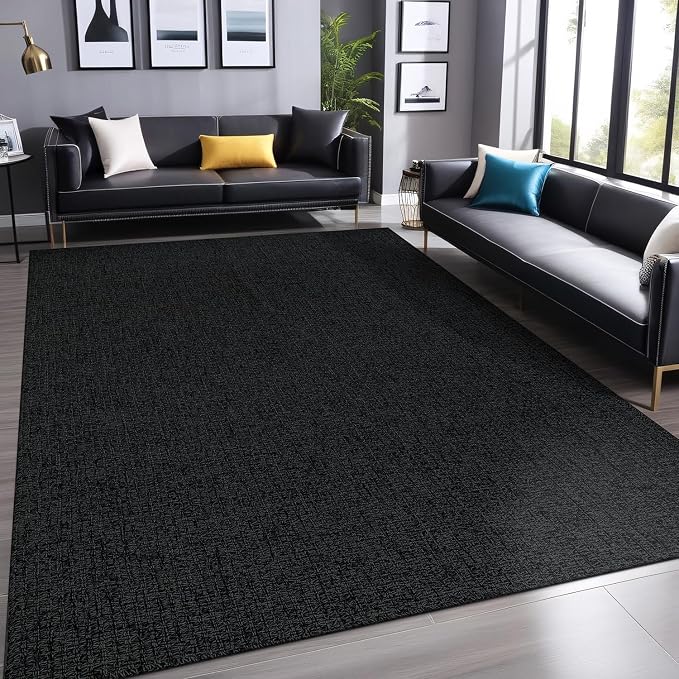 Luul Home Easy Jute Rugs 6x9 Dark Gray Color Living Room Indoor Outdoor Area Rug for Farmhouse Patio and Kitchen Rug High Traffic Washable Easy to Clean Solid Boho Woven Design Outside Carpet (6 x 9)
