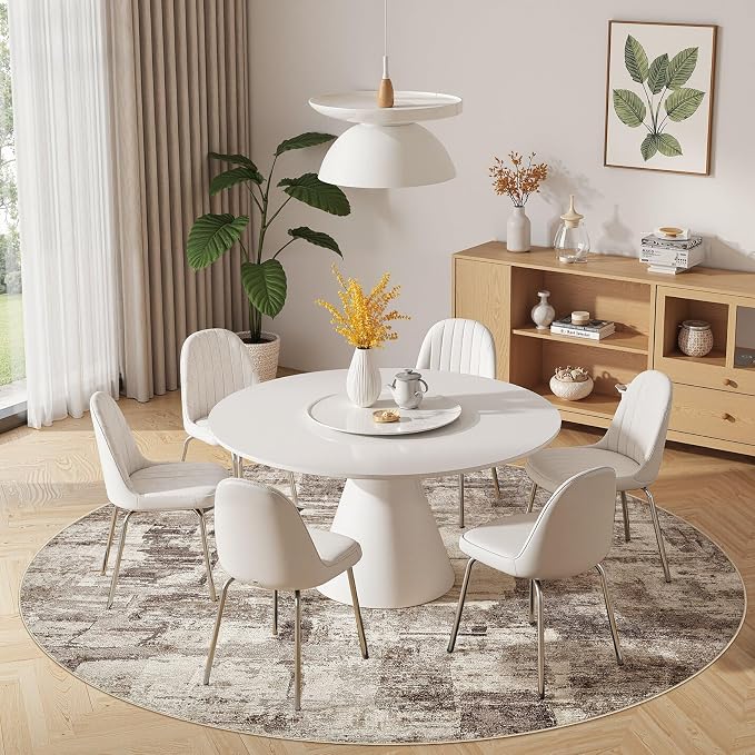 kakania Abstract 8x8 Round Rugs for Living Room: Circle Rugs 8FT Brown | Washable, Soft, Non-Slip, Low-Pile, Pet & Kid Friendly - Large Modern Home Decor Carpet for Bedroom/Dining Room/Nursery