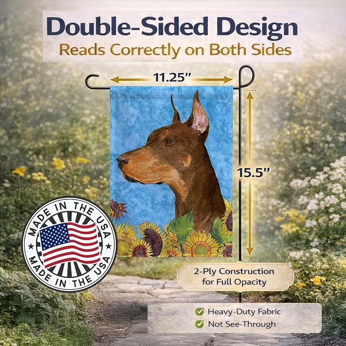 Caroline's Treasures SS4237GF Doberman in Summer Flowers Garden Flag Mailbox Flag Decorative Yard Flag Banner Outside Patio Artwork Yard Flower Beds, Garden Size, Multicolor