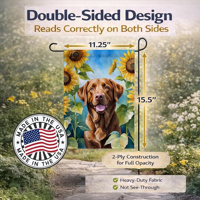 Caroline's Treasures DAC6050GF Chesapeake Bay Retriever in Sunflowers Garden Flag Mailbox Flag Decorative Yard Flag Banner Outside Patio Artwork Yard Flower Beds, Garden Size, Multicolor