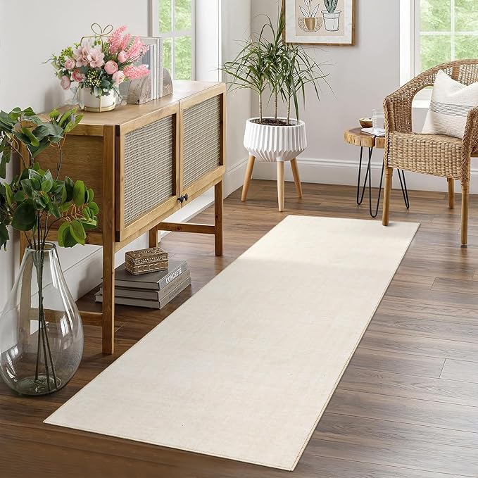 Garvee Solid Runner Rug 2x6 Washable Runners for Hallways Ivory White | Non Slip Kitchen Rugs, Modern Faux Wool Entryway Bathroom Rug Runners, Modern Abstract Rugs for Laundry Room Kitchen Bedroom