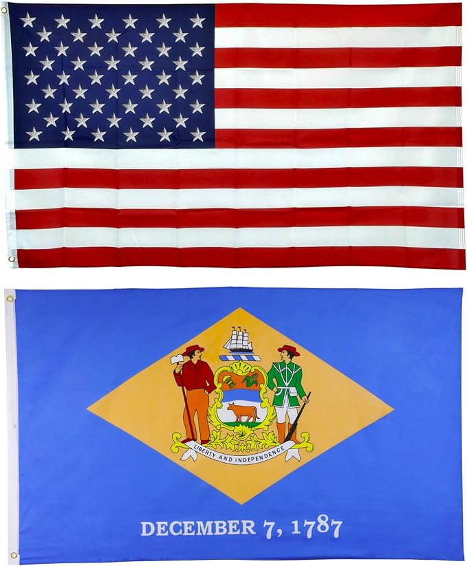Shop72 American Flags for Outside, Set of Delaware State with 3x5 American Flag, For Outdoor and Indoor, Allegiance to USA, This Garden Banner Made Heavy Duty, Bandera De Estados Unidos
