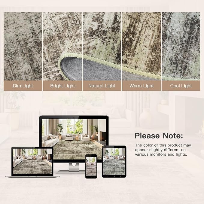 Lofus 5x7 Area Rug for Living Room, Abstract Washable Non-Slip Rugs, Brown | Neutral Carpet for Bedroom, Dining Room, Home Office, Nursery,Indoor, Stain Resistant, Low Pile, Non-Shedding Modern Rug