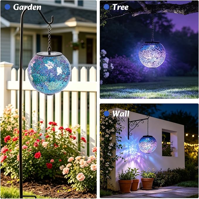 Solar Hanging Lantern Solar Outdoor Lanterns Mosaic Gazing Ball Outdoor Hanging Lights Outdoor Lights Waterproof Garden Patio Pathway & Yard Décor Blue
