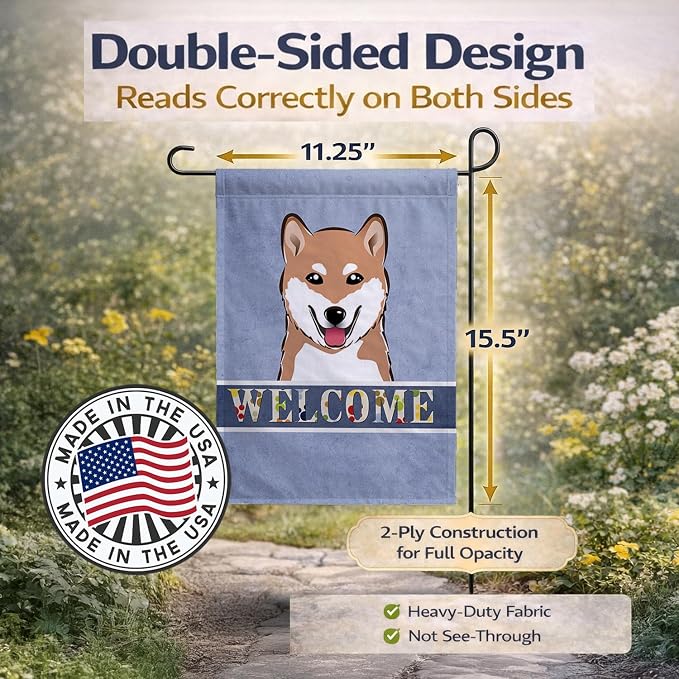 Caroline's Treasures BB1411GF Shiba Inu Welcome Garden Flag, Blue Mailbox Flag Decorative Yard Flag Banner Outside Patio Artwork Yard Flower Beds, Garden Size, Multicolor