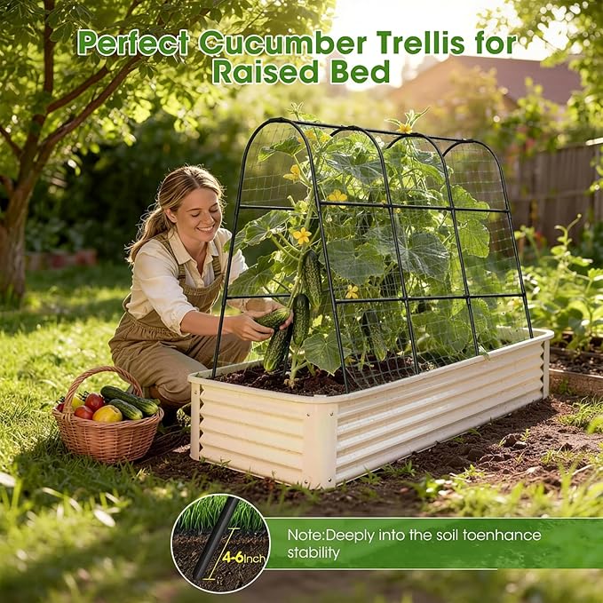 Cucumber Trellis for Raised Bed,U-Shape Garden Trellis for Climbing Plants Outdoor, Metal Arch Vegetables Trellis, Plant Support for Vine (Black, 47.2" Lx21.6 WX47.2 H-Medium)