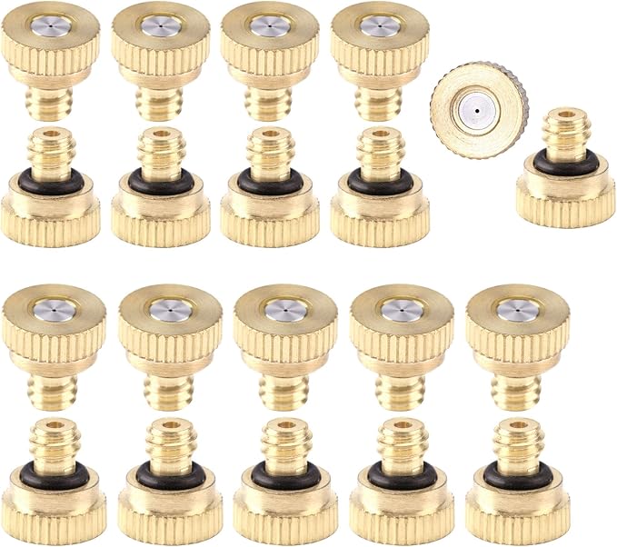 CozyCabin 20 Pcs Low Pressure Brass Misting Nozzles Misting Water Mister Nozzle for Garden, Patio, Greenhouse, Outdoor Cooling Mister System 0.016" Orifice (0.4mm) Thread UNC 10/24