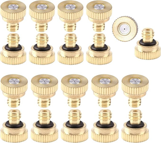 CozyCabin 20 Pcs Low Pressure Brass Misting Nozzles Misting Water Mister Nozzle for Garden, Patio, Greenhouse, Outdoor Cooling Mister System 0.016" Orifice (0.4mm) Thread UNC 10/24