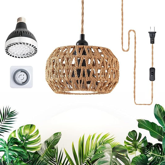 Grow Lights for Indoor Plants, Boho Plants Light, with 24H Timer and 15FT Power Cord, 30W Pendant Plant Lights for Indoor Growing,Grow Light for Garden, Flowers, Green Leaf Growing