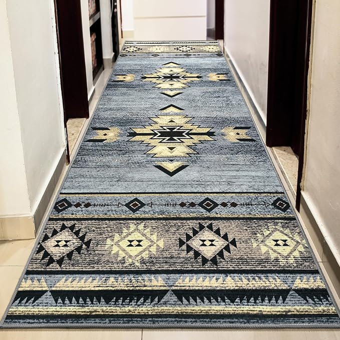 BENRON Western Hallway Runner Rug 2x8, Long Runners for Kitchen, Grey | Southwest aztec Rug, Accent and Tribal Throw Rugs for Bedroom, Washable
