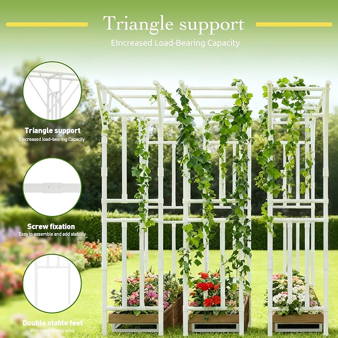 Flat Top Garden Arch Trellis 11FT x 9FT, Super Large Arbor Trellis for Climbing Plants Outdoor 141.7in x 108in x 19.7in, Metal Garden Frame for Backyard, Lawn, Archway, Wedding Decoration, Patio White