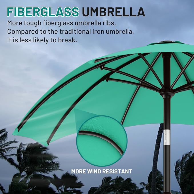 AreShark 10 FT Outdoor Patio Umbrella, Patio Table Umbrella with Push Button Tilt and Crank, Outdoor Patio Umbrellas with 8 Fiberglass Ribs, Patio Umbrellas for Market, Garden, Pool (Aqua Sky)