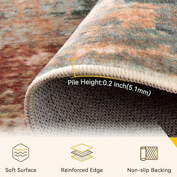 RELEANY Washable Round 6ft Area Rug for Living Room Rustic Brown | Carpet for Bedroom, Kitchen, Office, Hallway and Entryway, Printed Pattern, Non‑Slip, Soft, Stain‑Resistant, Easy to Clean