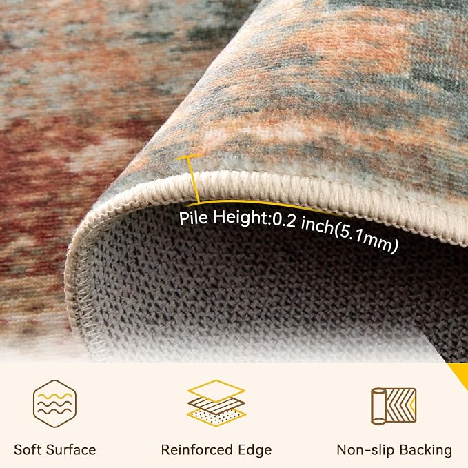 RELEANY Washable 2'x4' Abstract Area Rug for Living Room Rustic Brown | Carpet for Bedroom, Kitchen, Office, Hallway and Entryway, Printed Pattern, Non‑Slip, Soft, Stain‑Resistant, Easy to Clean