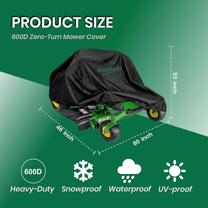 Zero Turn Mower Cover - Heavy Duty 600D Oxford Waterproof Lawn Mower Cover for All-Weather Outdoor Storage, Fits John Deere, Greenworks, EGO, Toro, Craftsman, Husqvarna, Honda & More