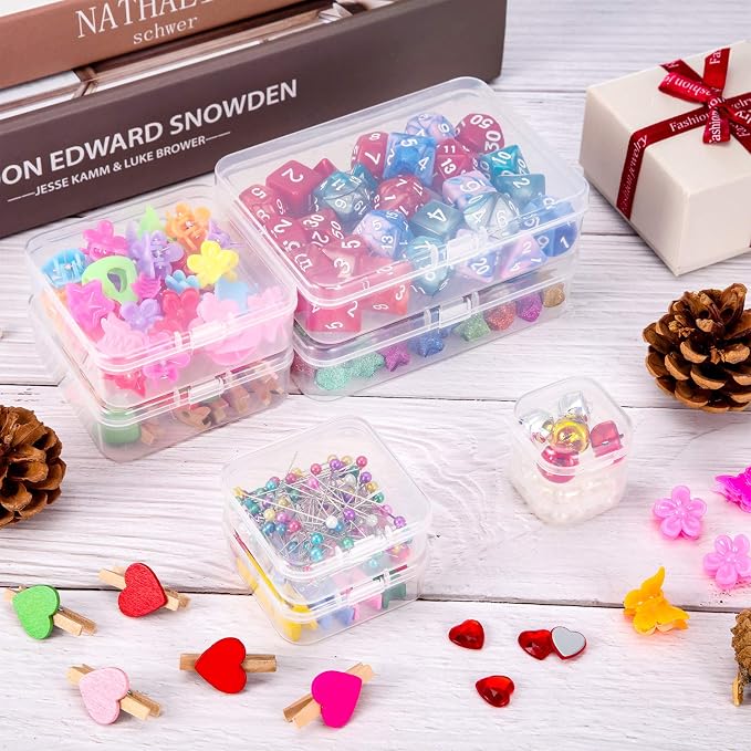 SATINIOR 24 Packs Small Clear Plastic Beads Storage Containers Box with Hinged Lid for Storage of Small Items, Crafts, Jewelry, Hardware (3.5 x 2.4 x1.2 in)