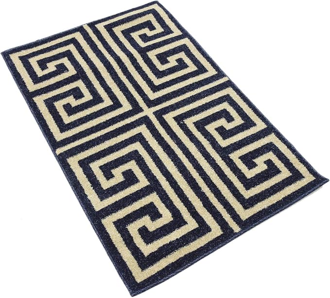 Unique Loom Athens Collection Classic Geometric Modern Border Design Area Rug (2' 0 x 3' 0 Rectangular, Navy Blue/ Beige)