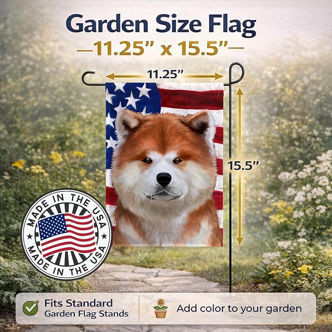 Caroline's Treasures CK6387GF Akita American Flag Garden Flag Mailbox Flag Decorative Yard Flag Banner Outside Patio Artwork Yard Flower Beds, Garden Size, Multicolor