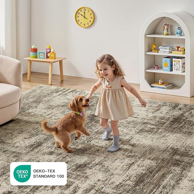Lofus 5x7 Area Rug for Living Room, Abstract Washable Non-Slip Rugs, Brown | Neutral Carpet for Bedroom, Dining Room, Home Office, Nursery,Indoor, Stain Resistant, Low Pile, Non-Shedding Modern Rug