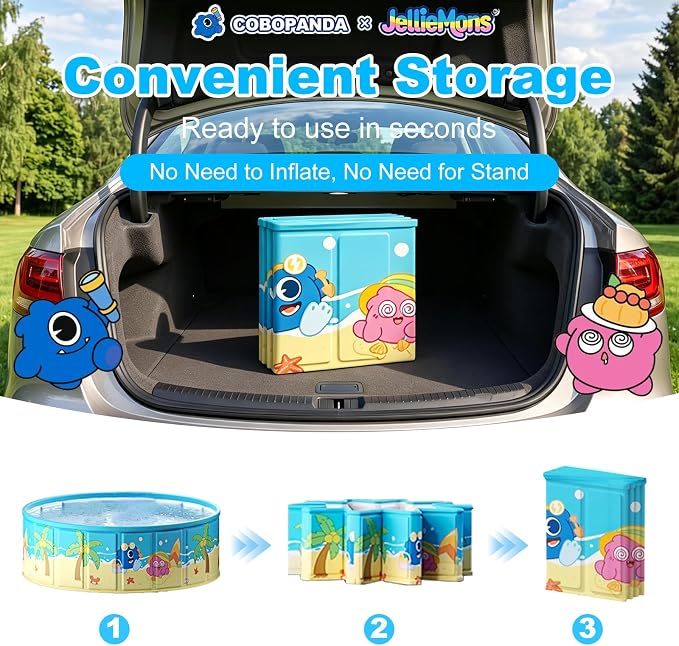 Foldable Kids Pool Hard Plastic Collapsible Deep Kiddie Pool Small Toddler Pools for Swimming, Backyard Dog Pool (JellieMons 47.2"x17.7")