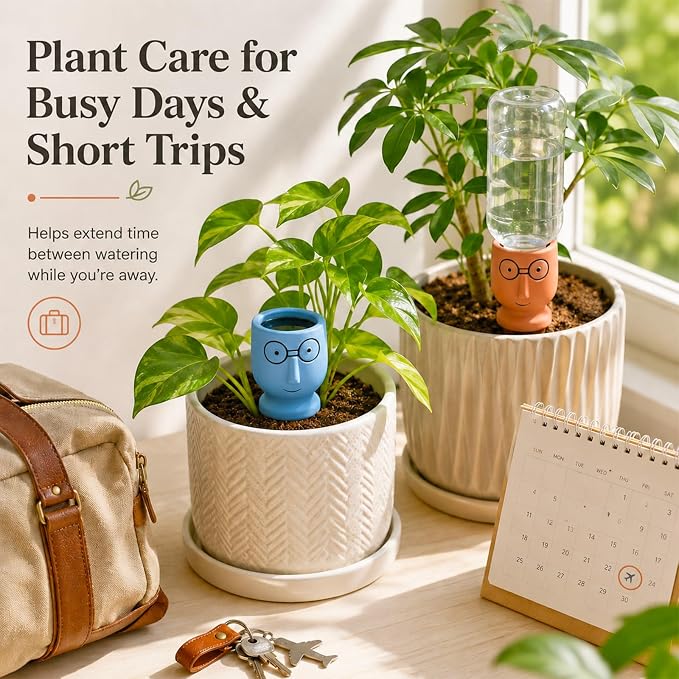 Terracotta Watering Spikes 4 Pack, Cute Self Watering Plant Spikes, Clay Plant Watering Devices, Slow Release Self Watering Planter Insert for Indoor Outdoor Potted Plants (Big Head)
