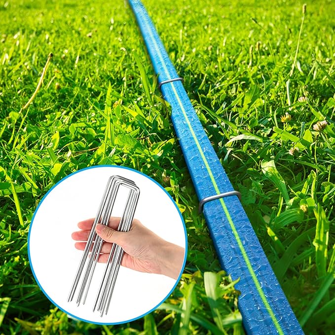Winisok Upgrade Flat Sprinkler Soaker Hose for Garden 100FT, Heavy Duty 3-Tube Lawn Irrigation Hose with Landscape Stakes, No-Kink Flexible Watering Hose for Yard, Plants (50FT x 2packs)