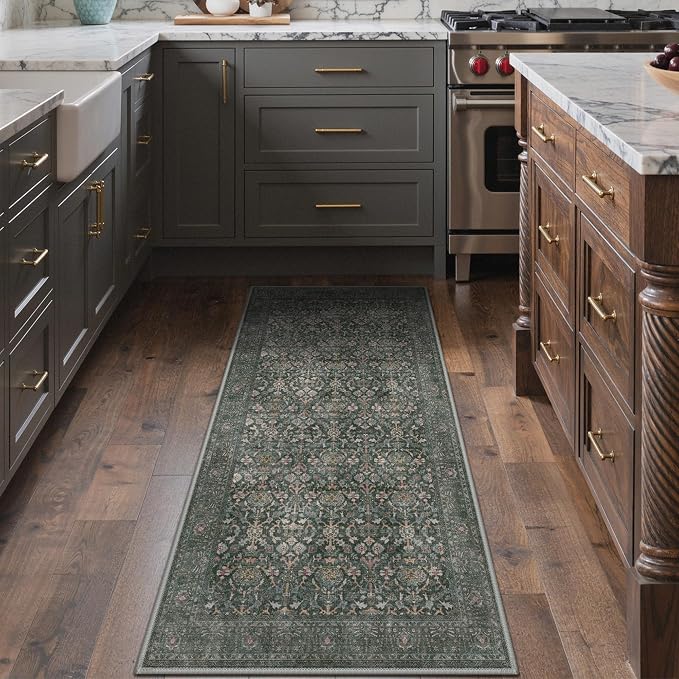9x12 Area Rug for Living Room, Washable Low Pile, Charcoal Taupe | Vintage Distressed Design, Spill Resistant Lightweight Non-Shedding Carpet for Bedroom, Dining Room, Office