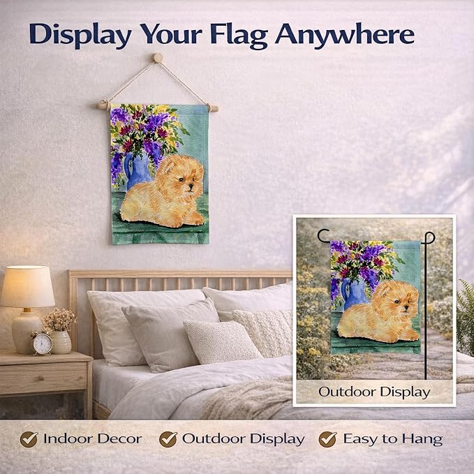 Caroline's Treasures SS8302GF Pomeranian Garden Flag Mailbox Flag Decorative Yard Flag Banner Outside Patio Artwork Yard Flower Beds, Garden Size, Multicolor