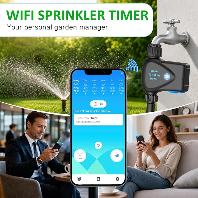 LP WiFi Water Timer, Smart Bluetooth Hose Timer with APP Control, Remote Controlled Watering System with Rain Delay, Manual & Automatic Modes for Garden, Yard, and Lawn Irrigation