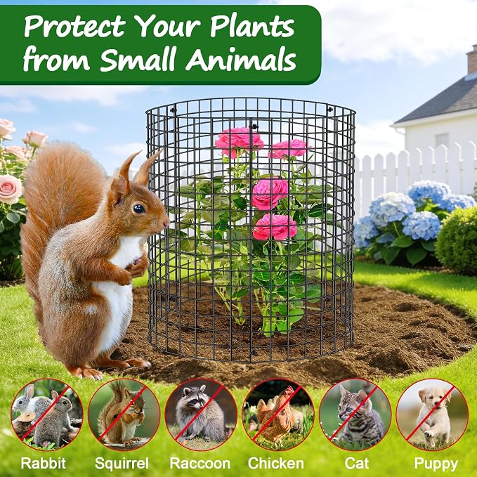 30 Pcs Plant Protectors from Animals, 16x12 Inch Large Metal Plant Cages Chicken Wire Cloche with Zip Ties and Stakes to Keep Animals Out, Garden Vegetables Shrubs Protection Bunny Barricades