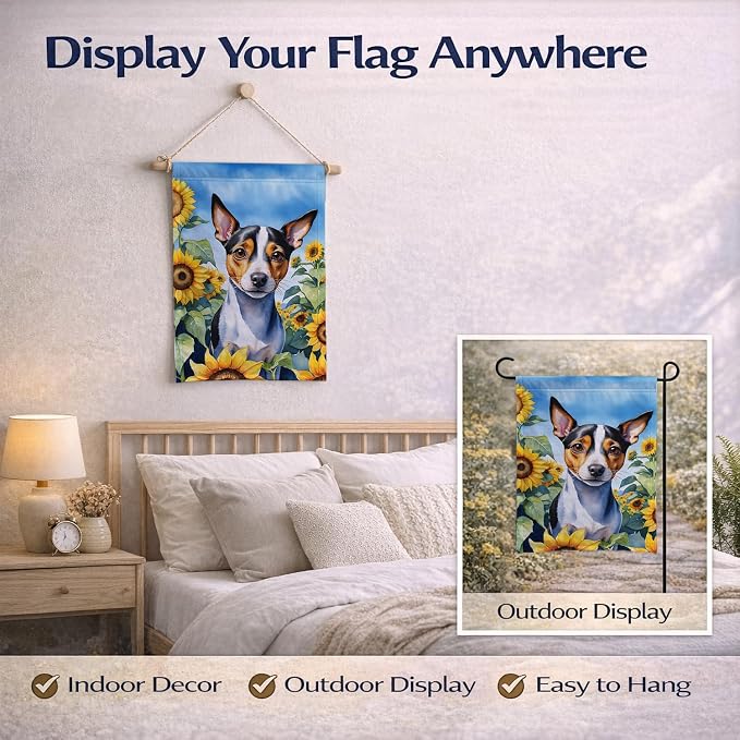 Caroline's Treasures DAC6147GF Rat Terrier in Sunflowers Garden Flag Mailbox Flag Decorative Yard Flag Banner Outside Patio Artwork Yard Flower Beds, Garden Size, Multicolor