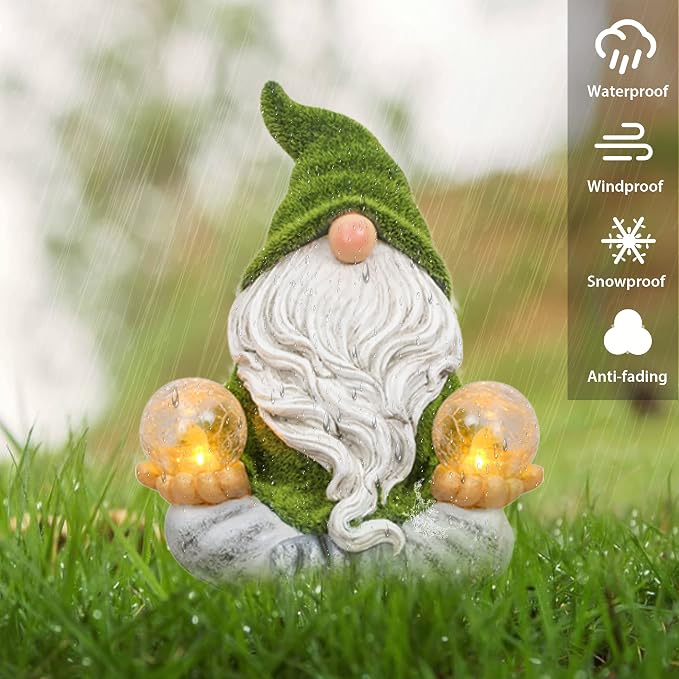 TERESA'S COLLECTIONS Garden Gnomes Decor with Solar Lights, St Patricks Decorations for Outdoor Decor,Resin Flocked Zen Garden Decor Outdoor for Porch Patio, Yoga Gnome Gifts for Women and Men, 8"