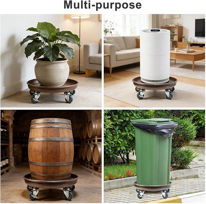 1 Pack 17 Inch Metal Plant Caddy With Lockable Wheels,Plant Stand Dolly for Heavy Planter,Wheeled Planter Saucer Tray,Rolling Plant Stand,Heavy-Duty Plant Caddy for Indoor and Outdoor(Copper)