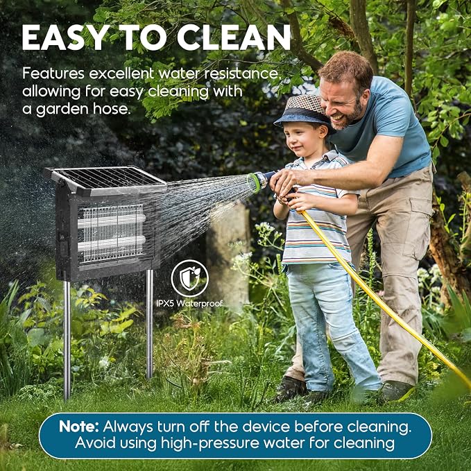Solar Bug Zapper Outdoor, Mosquito Zapper 4500V Cordless Waterproof, Auto On/Off, Portable Type-C & Solar Powered Bug Zapper, Electric Mosquito Trap Fly Zapper Killer for Patio Garage Yard Camping