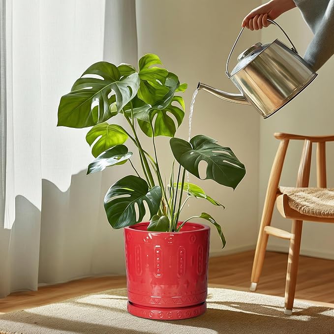 Eightpot Plant Drip Trays 9.3 Inch, Ceramic Plant Saucer, Plant Saucers for Indoorss Outdoors, Round Plants Plates to Catch Water, Modern Plant Pot Tray, Decorative Plants Dishes to Catch Water, Red