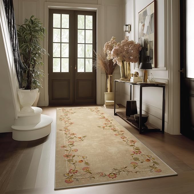2x6 Washable Runner Rugs for Entryway: Kitchen Rugs Non Slip Backing Stain Resistant Low Pile Soft Indoor Floor Carpet Runners for Hallways Bedroom Kitchen Laundry Room Farmhouse Indoor
