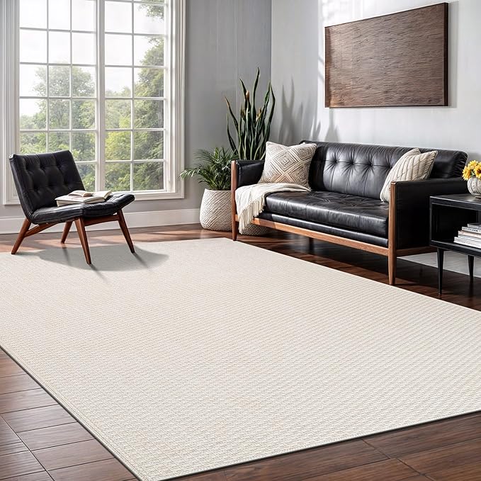 Luul Home Easy Jute Rugs 6x9 White Color Living Room Indoor Outdoor Area Rug for Farmhouse Patio and Kitchen Rug High Traffic Washable Easy to Clean Solid Boho Woven Design Outside Carpet (6 x 9)