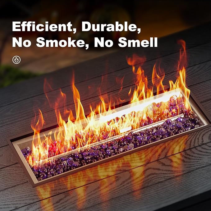 51 Inch Outdoor Propane Fire Pit Table, 50000 BTU Rectangular Propane Fire Pit with Steel Tabletop & Sliding Tank Holder, 4-in-1 Gas FirePit Table with Blue Glass Stones for Patio, Backyard