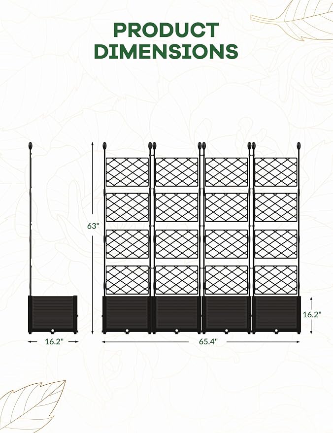 4PCS Planter Box WithTrellis,Planter Box for Climbing Plants/Vines,66x63In Garden Trellis,for Vegetables Flower, Planter Box for Backyard Patio Balcony