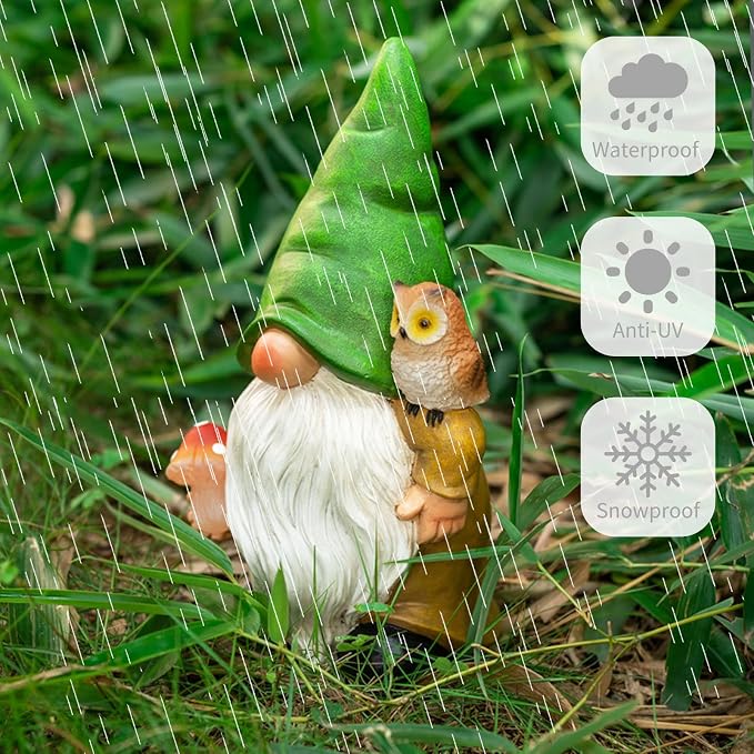 Garden Gnome Outdoor Decoration Solar Gnomes Statue with Owl LED Lights,Terrace Courtyard Lawn Patio Porch Fall Decoration Halloween Christmas Housewarming Gift for Mom Woman