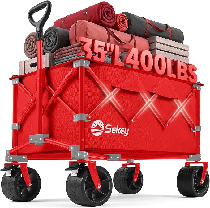 Sekey 250L Wagons Carts Foldable with Big All-Terrian Beach Wheels, Collapsible Heavy Duty Wagon, Extra Large Folding Wagon,Foldable Wagon for Camping, Garden, Sports. Red